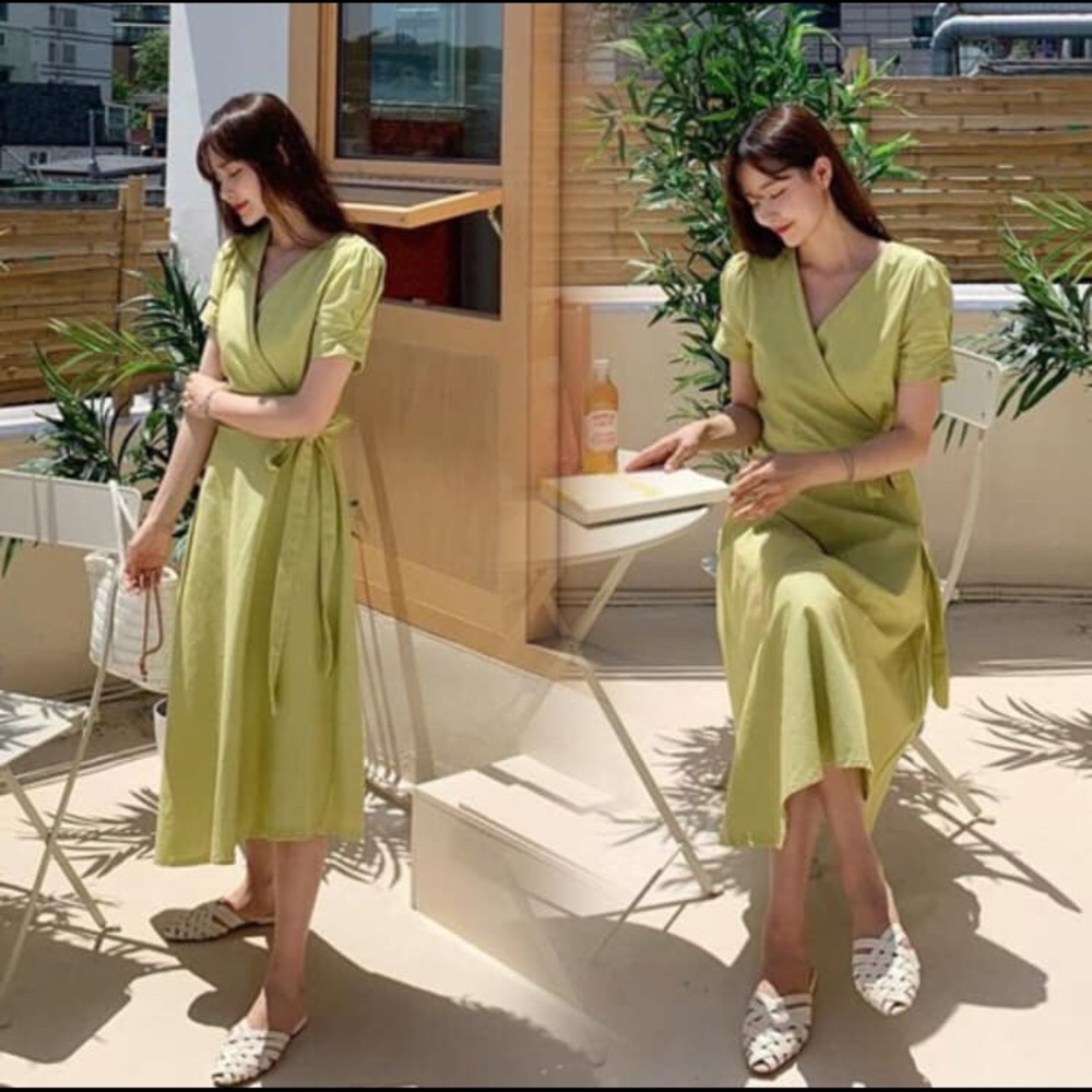 Bright yellow-green rap dress